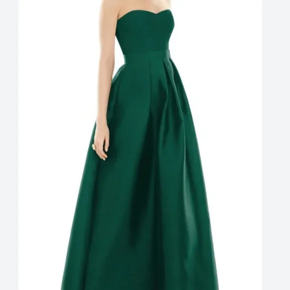 green emerald velvet dress Alfred Sung D840 Open Neckline Cutout Satin Twill A-line Gown With Poc  YDG